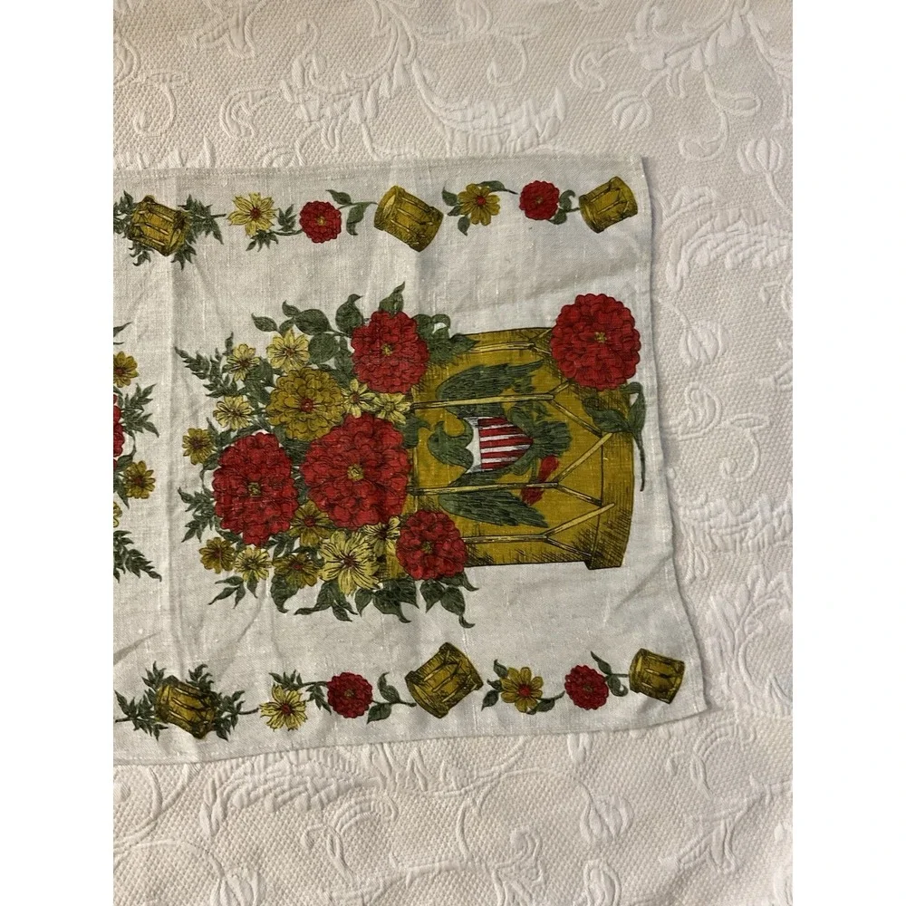 Vintage Colonial Parisian Eagle Drum Line Tea Towel Floral Bouquet Americana NEW